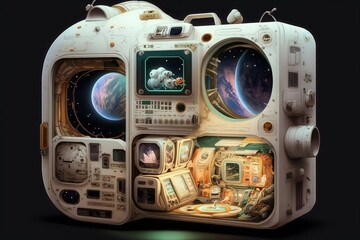 A detailed illustration of the cutting-edge equipment used by astronauts in their exploration of the cosmos, evoking a sense of scientific wonder and technological advancement, illuminated by the star