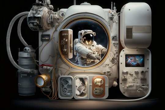 A detailed illustration of the cutting-edge equipment used by astronauts in their exploration of the cosmos, evoking a sense of scientific wonder and technological advancement, illuminated by the star