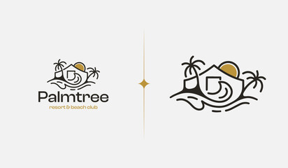 Beach Resort Palm Tree monoline. Universal creative premium symbol. Vector sign icon logo template. Vector illustration