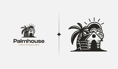 Beach Resort Palm Tree monoline. Universal creative premium symbol. Vector sign icon logo template. Vector illustration