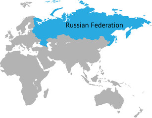 World map Russia highlighted with blue mark vector background.