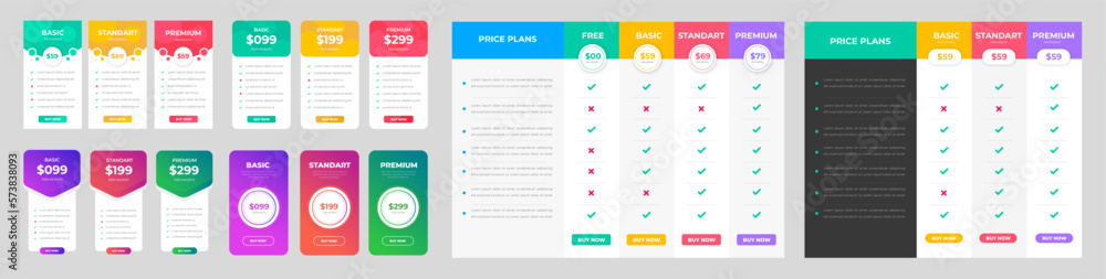 Fototapete set of 06 mega collection pricing table and pricing chart price list vector template for web or app.