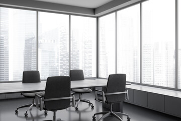 Corner view on dark office room interior with conference board