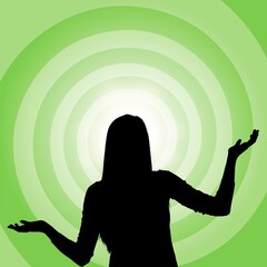 Person silhouette with radial light on color background