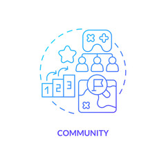 Community blue gradient concept icon. Communication with partners. Game mechanics in gamification abstract idea thin line illustration. Isolated outline drawing. Myriad Pro-Bold font used