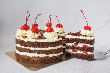Black forest cake with white background 