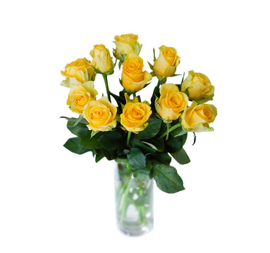Bouquet of yellow roses flowers on white background