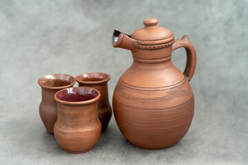 Ceramics, a ceramic product made with their own hands on a potter's wheel, a mug.