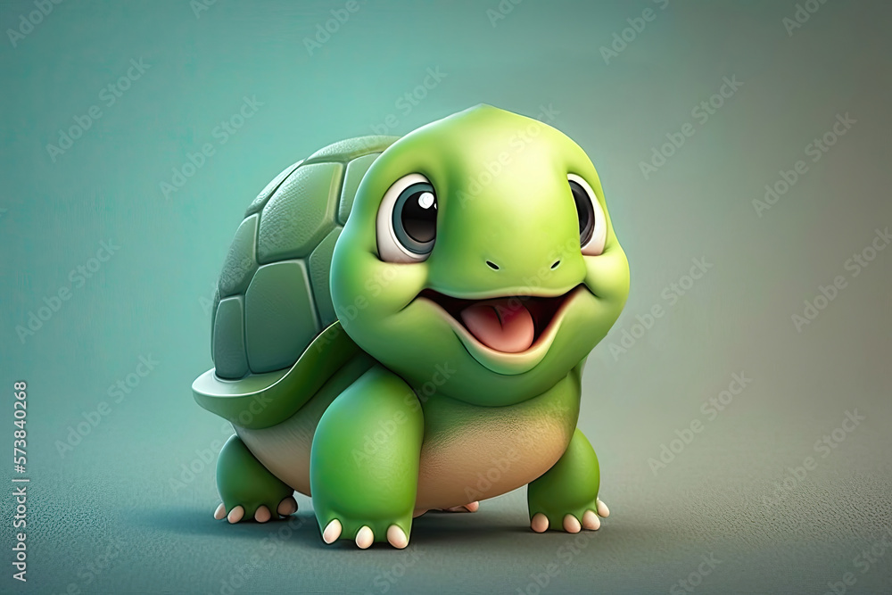 Wall mural cute 3d of turtle character. generative ai