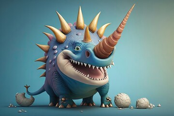 Cute 3D of triceratops character. Generative AI