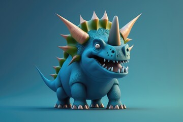 Naklejka premium Cute 3D of triceratops character. Generative AI