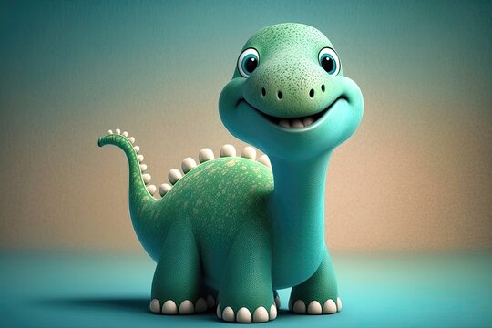 Cute 3D of apatosaurus character with a long neck. Generative AI