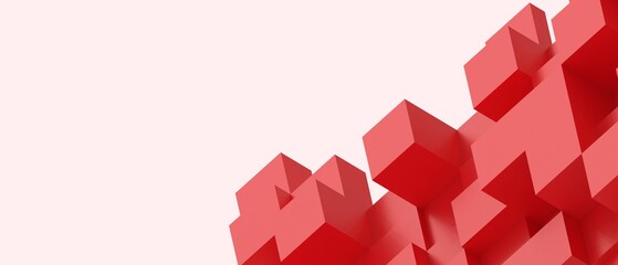3D Abstract Geometric shapes background. business success and Technology connection concept on red. copy space, software, digital, banner -3d Rendering