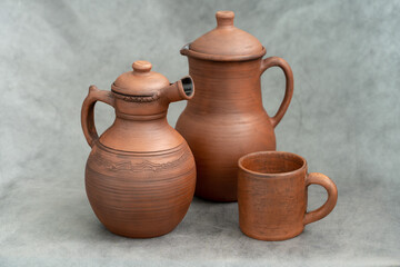 Ceramics, a ceramic product made with their own hands on a potter's wheel, a mug.