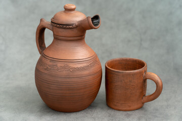 Ceramics, a ceramic product made with their own hands on a potter's wheel, a mug.