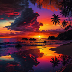 Fototapeta na wymiar Hawaii landscape illustration. Generative AI.