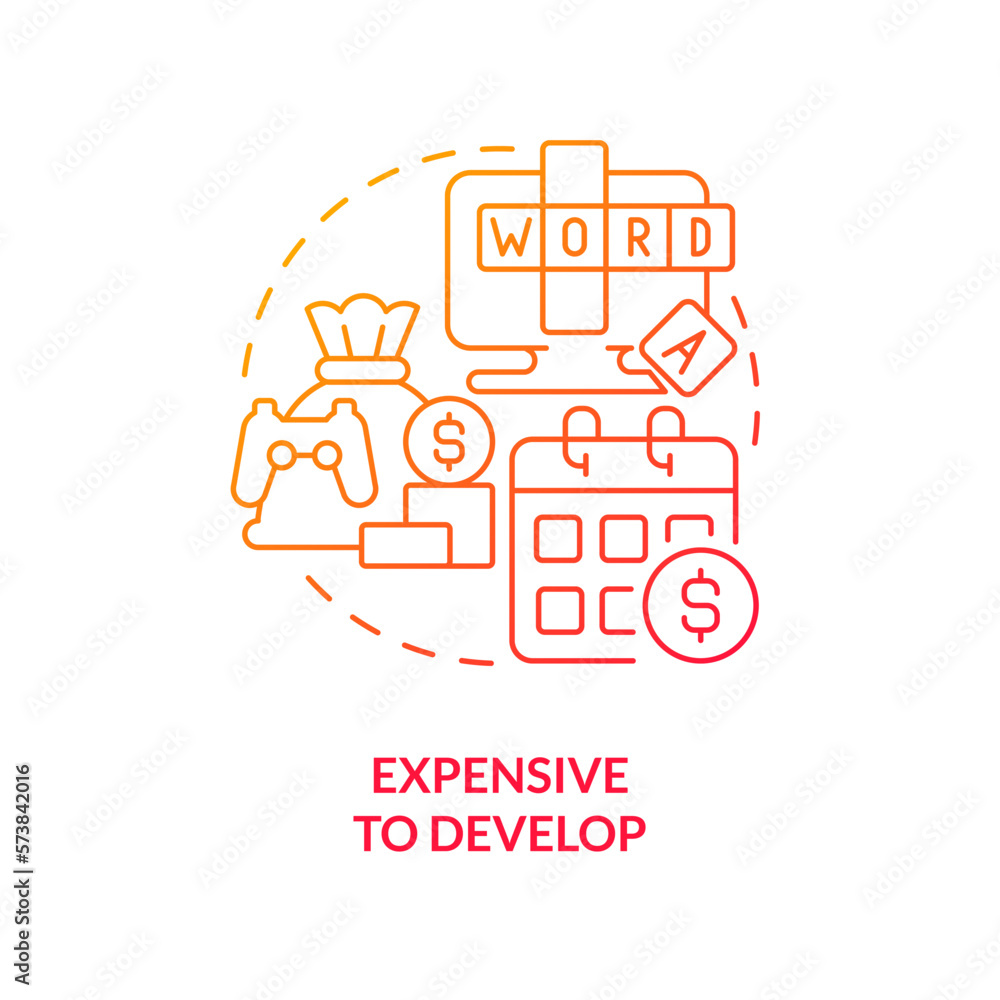 Poster expensive to develop red gradient concept icon. financial side. gamification challenges in e learnin