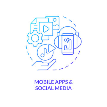 Mobile apps and social media blue gradient concept icon. Internet content. Gamification trend abstract idea thin line illustration. Isolated outline drawing. Myriad Pro-Bold font used