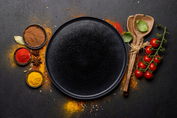 Empty plate and various spices