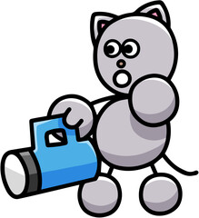 懐中電灯で何かを見つけたにゃんまるのイラスト(左右反転バージョン)　猫