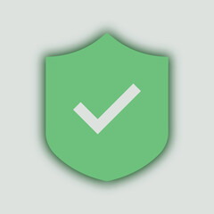 Shield check mark logo icon button in neumorphism style. Vector illustration.