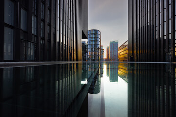 Düsseldorf city places buildings blue hour  