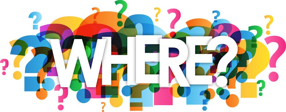 WHERE? colorful typography banner on transparent background
