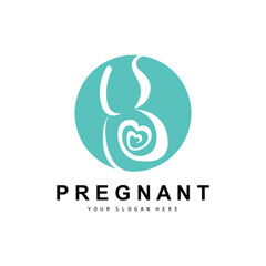 Pregnant Logo, Pregnant Mother Care Design, Vector Beauty Pregnant Mom and Baby, Icon Template Illustration