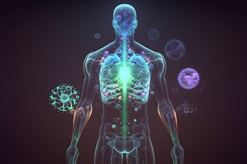 See through human body, anatomy filled with microbes and viruses, generative AI