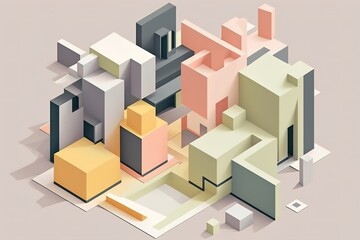 Obraz premium a minimalist city planning illustration in Bauhaus style and pastel colors
