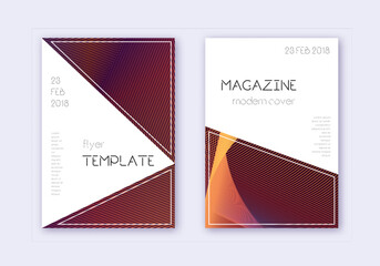 Triangle cover design template set. Orange abstrac