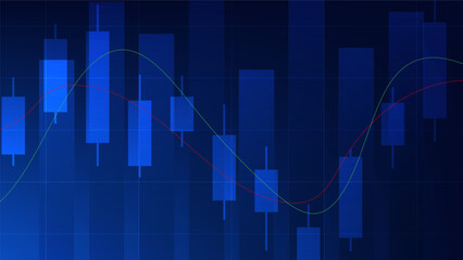 Financial business statistics with bar graph and candlestick chart show stock market price and effective earning on blue background