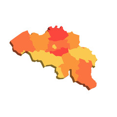 Belgium political map of administrative divisions - provinces. 3D map in shades of orange color.