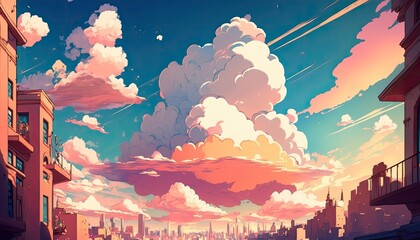 Pastel Sky in city Background: Illustration Graphic Design. Generative AI