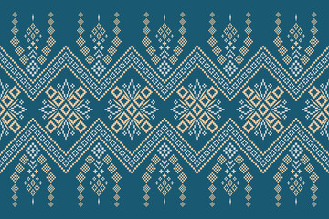 Indigo navy blue geometric traditional ethnic pattern Ikat seamless pattern border abstract design for fabric print cloth dress carpet curtains and sarong Aztec African Indian Indonesian 