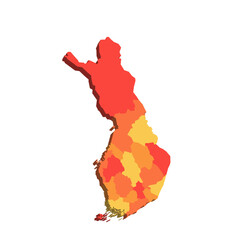 Finland political map of administrative divisions - regions and one autonomous region of Aland. 3D map in shades of orange color.