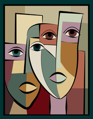 Colorful background, cubism art style,abstracts faces - 573849898