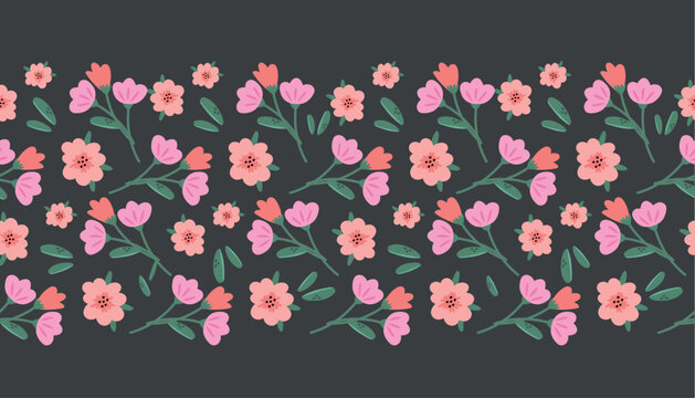 Dark blooming seamless spring floral pattern