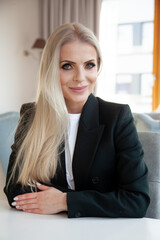close up businesswoman blonde portrait in office
