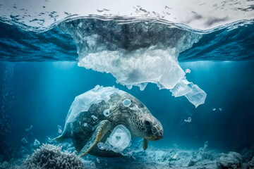 Plastic garbage pollution in ocean concept. generative ai	