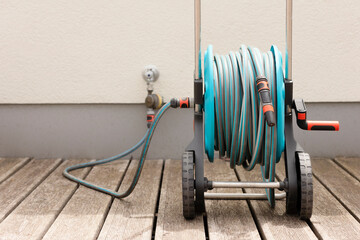Garden Hose Reel, Brass Tap and Water Meter. Mobile Garden hose Connection to Water supply. Lawn...