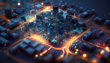 Smart city on circuit board background. Futuristic cyberspace concept. Generative Ai	
 - obrazy, fototapety, plakaty