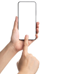 Hand holding smartphone with blank screen,mockup with copy space for advertising online