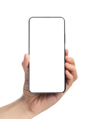 Hand holding smartphone with blank screen,mockup with copy space for advertising online