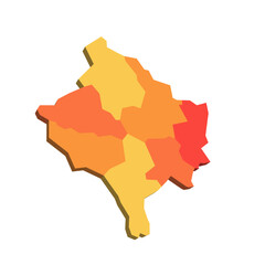 Kosovo political map of administrative divisions - districts. 3D map in shades of orange color.