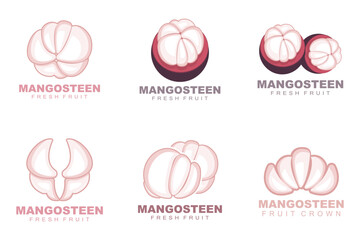 Fototapeta premium Mangosteen Logo, Mangosteen Flesh Illustration, Vitamin Rich Fruit Queen, Fruit Logo Vector Label Template Design
