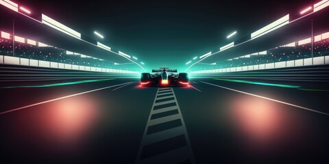 f1 racing track with light at night generative ai illustration