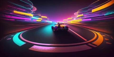 Photo sur Aluminium F1 f1 racing track with light at night generative ai illustration