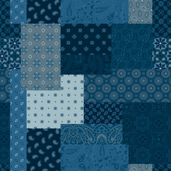 Paisley cashmere bandana fabric patchwork vintage vector seamless pattern - obrazy, fototapety, plakaty
