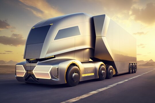 Sci-fi futuristic heavy load truck, self-driven transportation concept generative ai 3D style Illustration 